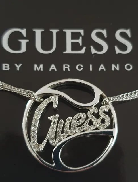 GUESS Kette mit Anhänger rund Glitzer 41-46 cm variabel Länge Neu