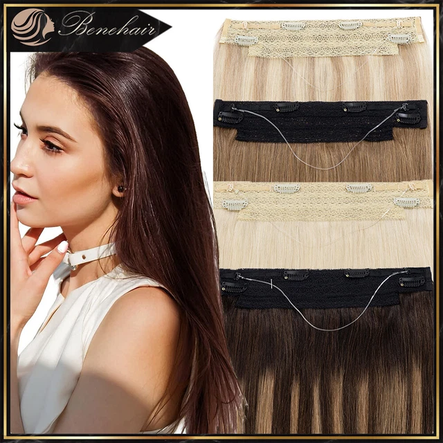 One Piece Ring Hidden Wire in Remy Human Hair Extensions Headband Clip In Weft