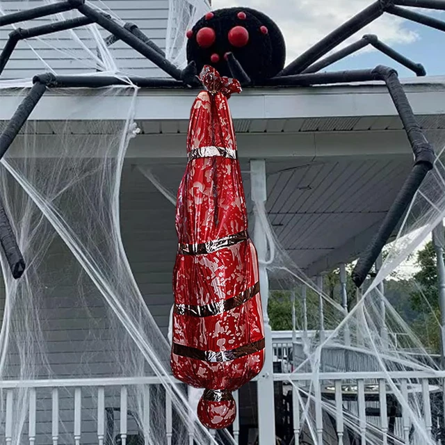 HALLOWEEN DECORATIONS FAKE Bloody Dead Body Bag Victim Prop 5Ft Hanging