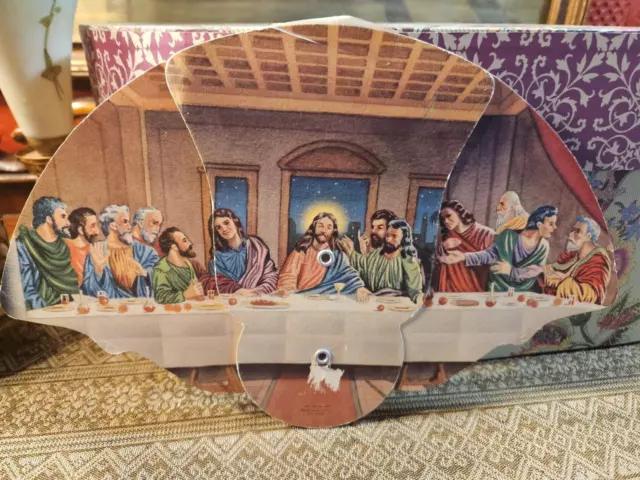 Vtg Paper Advertising Fan Folding Last Supper Keating Beemer Funeral Creston IA