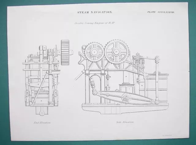 STEAM NAVIGATION 45 HP Double Towing Engine - 1840 Fine Quality Print