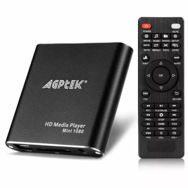 Mini Lecteur Multimédia Agptek HD 1080p Mkv / RM HDD SD/USB HDMI Cvbs Ypbpr _