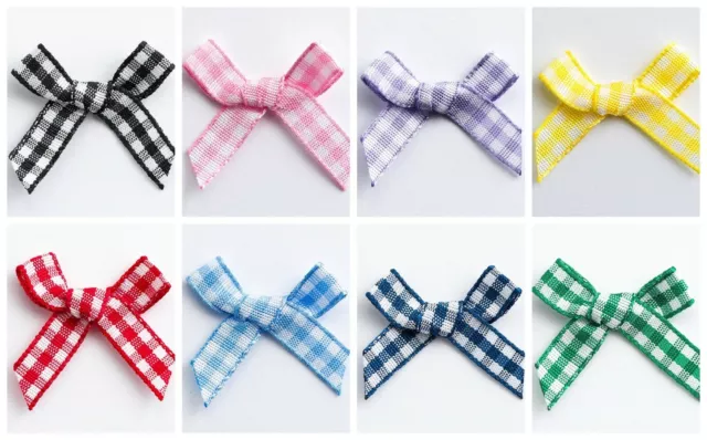 Mini Gingham Bows 3cm Wide Pre Tied Check Ribbon School Wedding Gifts Crafts 3