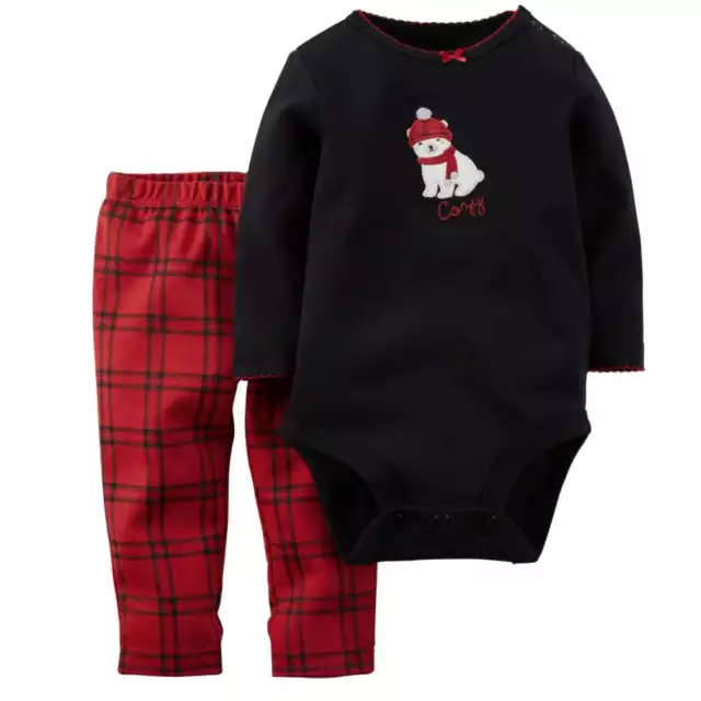 Carters Infant Girls 2 PC Polar Bear Outfit Black Creeper & Plaid Leggings