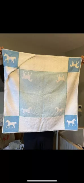 Hermes Serviette De Bain Bebe (Limited Edition) Baby Boy Blue Horses