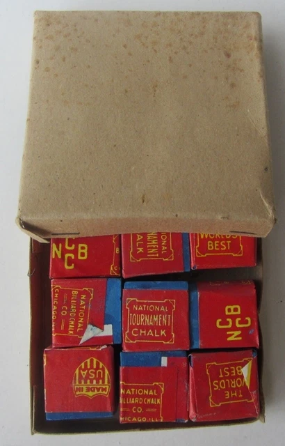 Vintage Box of 9 National Tournament Pool Chalks Made in USA Blue Old Label NCBC