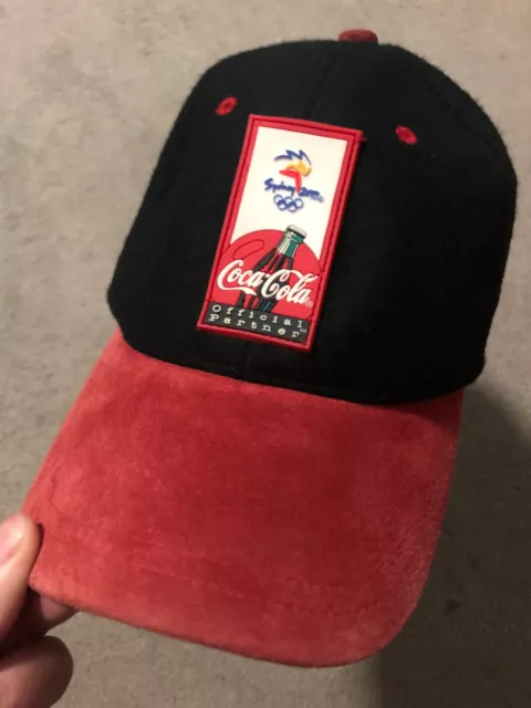 Vintage Coca Cola Coke Sydney 2000 Olympics Licensed Wool / Suede Black Hat Cap