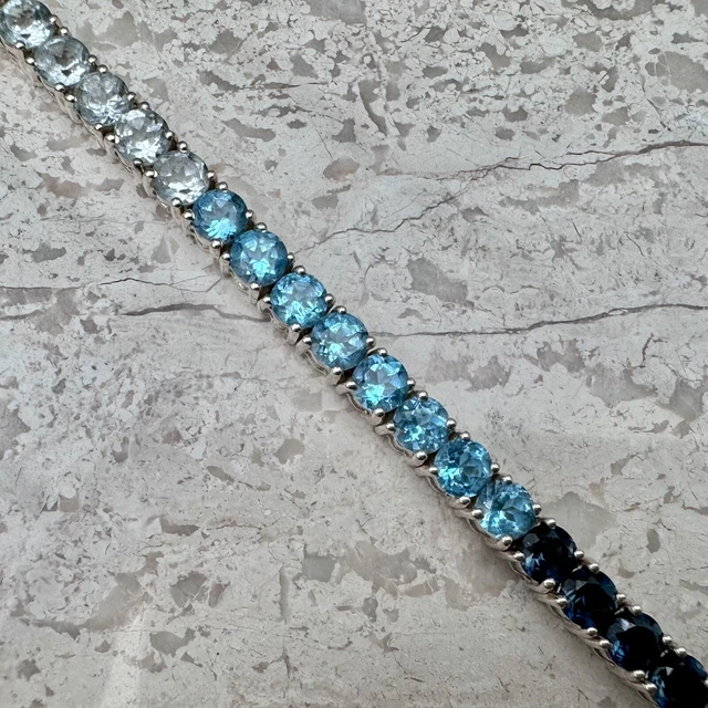 GEMPORIA 925 STERLING Silver Multi Blue Stone Tennis Line Bracelet