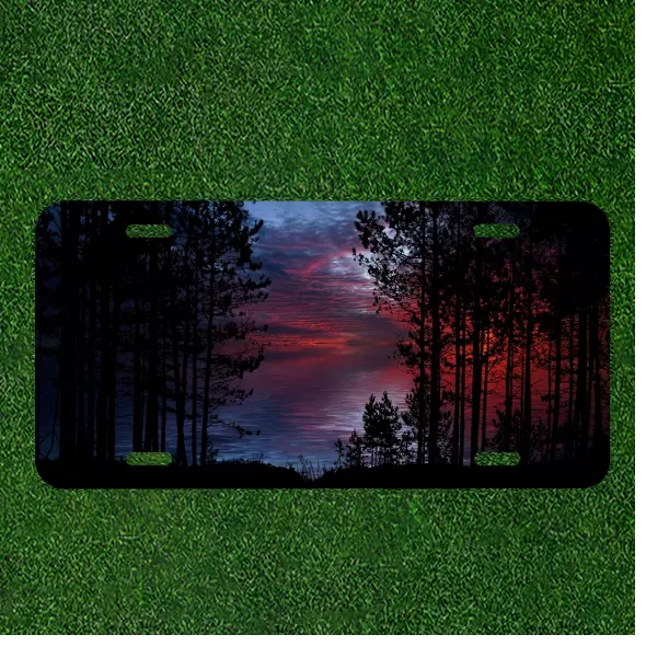 Custom Personalized License Plate Auto Tag With Amazing Forest Colorful Sky