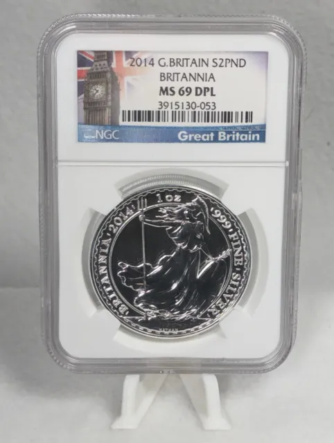 2014 Britannia 1oz £2 Silver Coin NGC Graded MS69 DPL