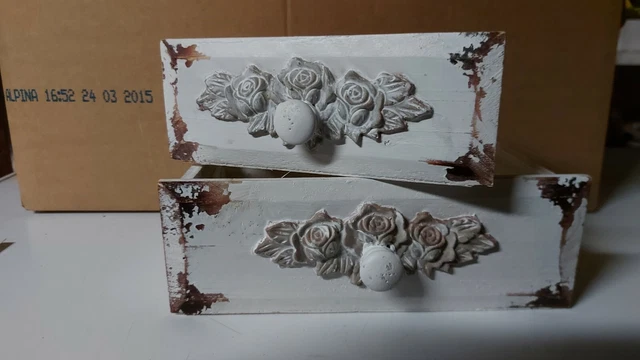 Pflanzschubladen 2er Set Holz shabby weiß 22/27 cm Ornamente Dekoration NEU (LU)