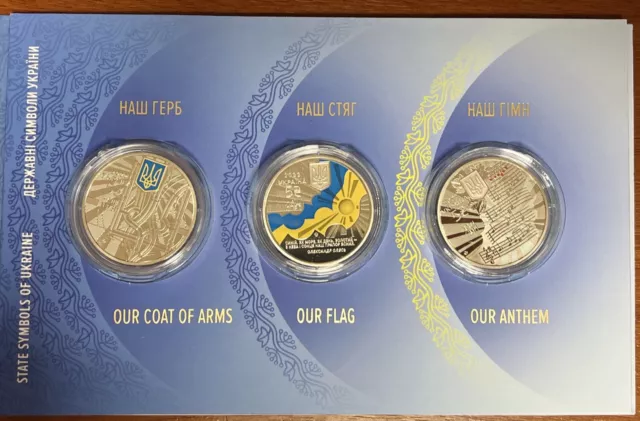 Ukraine set 3 coins 5 Hryven 2022 UNC State symbols of Ukraine Our coat of arms