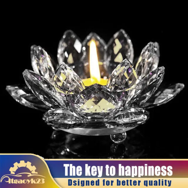 Crystal Glass Lotus Flower Candle Tea Light Holder For Decor Candlestick Gift