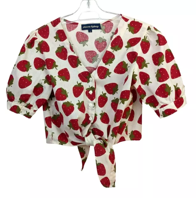 Princess Highway Strawberry Blouse Top Sz 6 Tie Front Linen Cotton