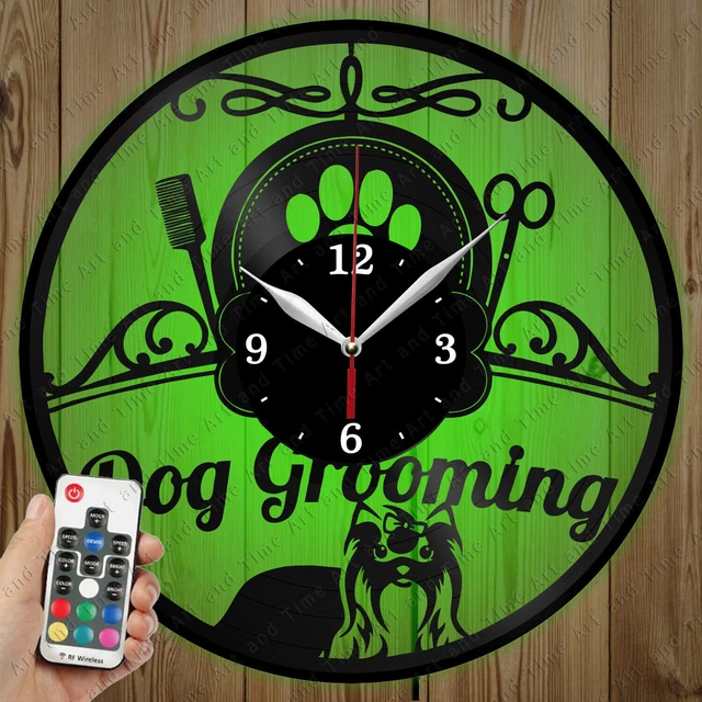 Horloge Vinyle LED Chien Salon de Toilettage Décoration Murale LED Art...