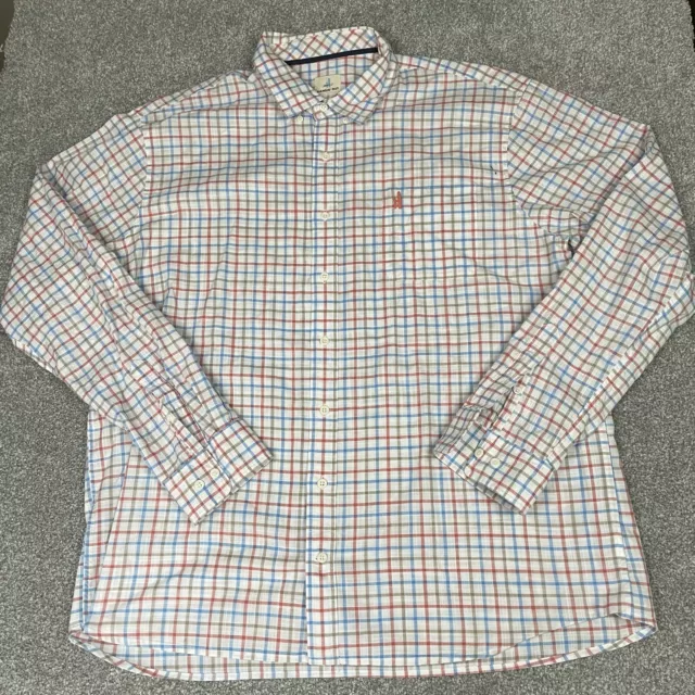 Johnnie O Shirt Mens XXL White Red Blue Plaid Hangin Out Button Down 100% Cotton