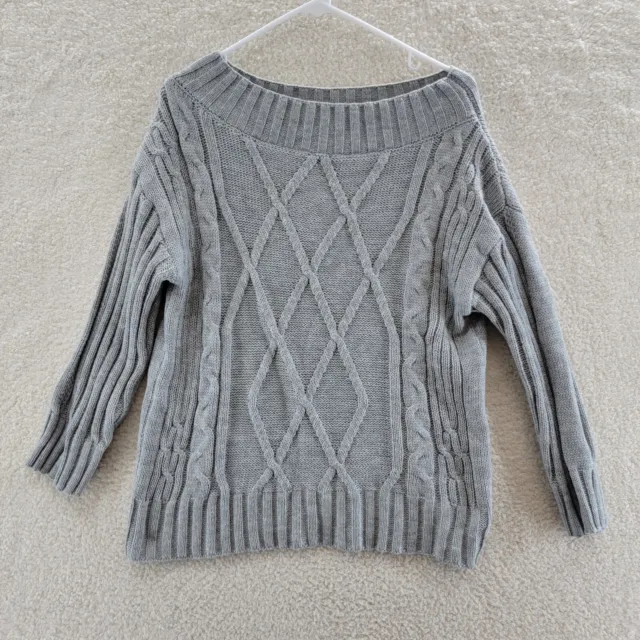 BB DAKOTA Steve Madden Boat Neck Cable Knit Sweater Women's S Gray Long Sleeve