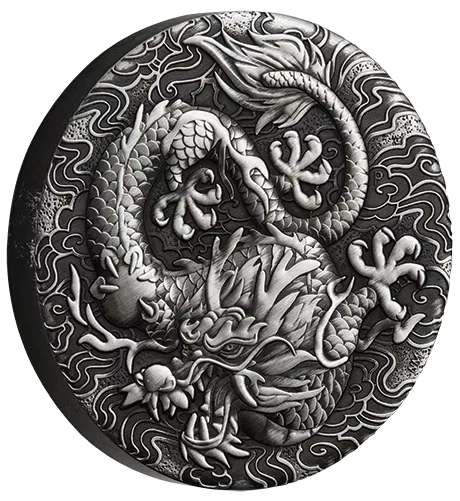 2022 $2 Dragon 2oz Silver Antiqued Coin by Perth Mint ONLY 1,000