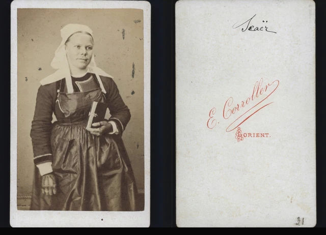 Tirage Albuminé Vintage - Hamon, Bretagne, Elliant - Costumes Régionaux Vers 1870