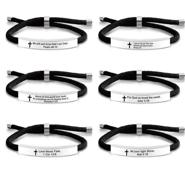 Personalized Stainless Steel Cross Rope Inspiring Engraved Letter Bracelet Men