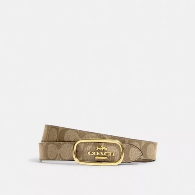 New Coach Morgan Rectangle Buckle Belt Gold/Khaki Saddle Sz: S CE971 $128