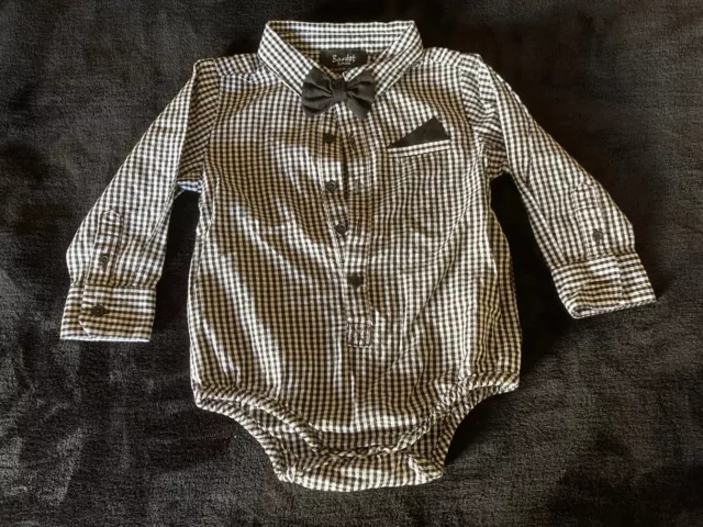 Bardot Junior Baby Formal Check Romper Shirt With Bow Tie Size 12-18 Months