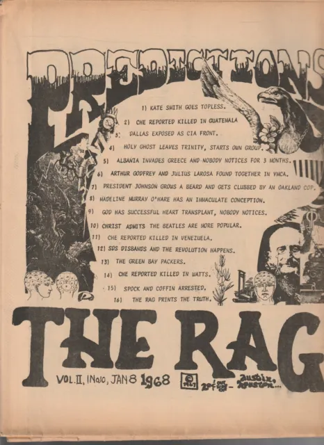 Underground Newspaper , THE RAG , AUSTIN TEXAS ,Social History ,JAN 8 , 1968