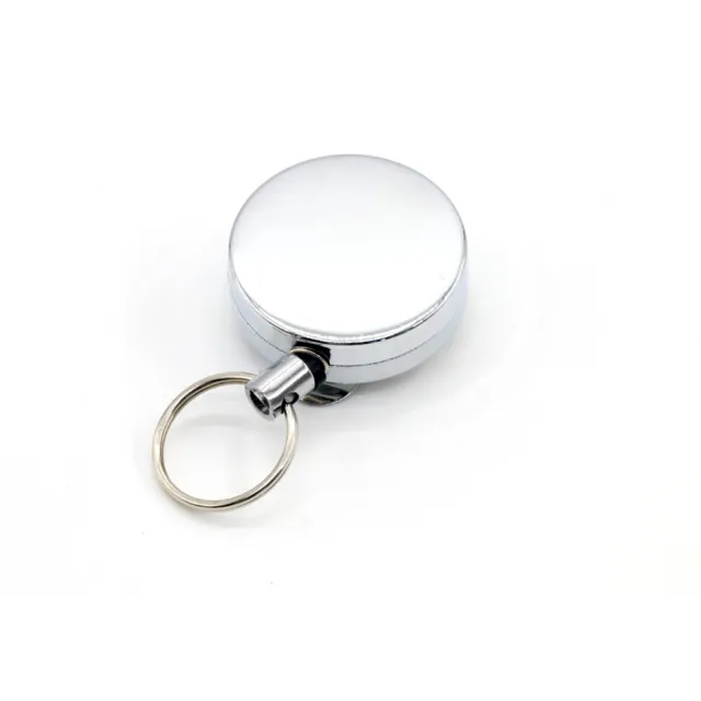 5X Stainless Pull Ring Retractable Key Chain Recoil Keyring Heavy Duty Steel UK