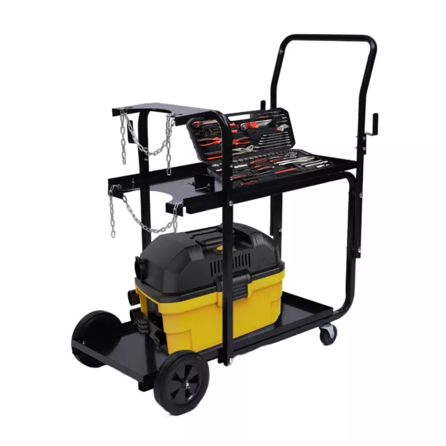 220 lbs Capacity Welding Cart Heavy Duty 360° Solid Wheels 2 Tiers Shelf Storage