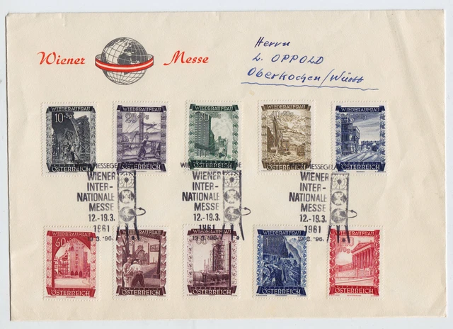 ÖSTERREICH 1961 SATZ-BRIEF, WIENER INTERNATIONALE-MESSE Sonderstempel.