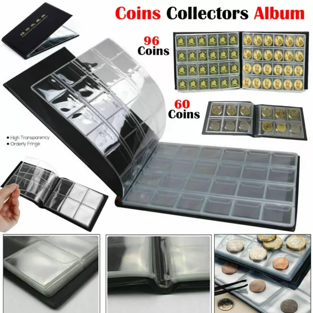 60 Coin Collection Album Coins Penny Money Storage Case Holder Folder Book UK