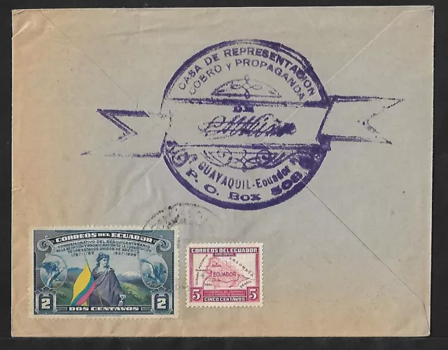 Ecuador To Usa Advertising Cover 1938 Interesting Item