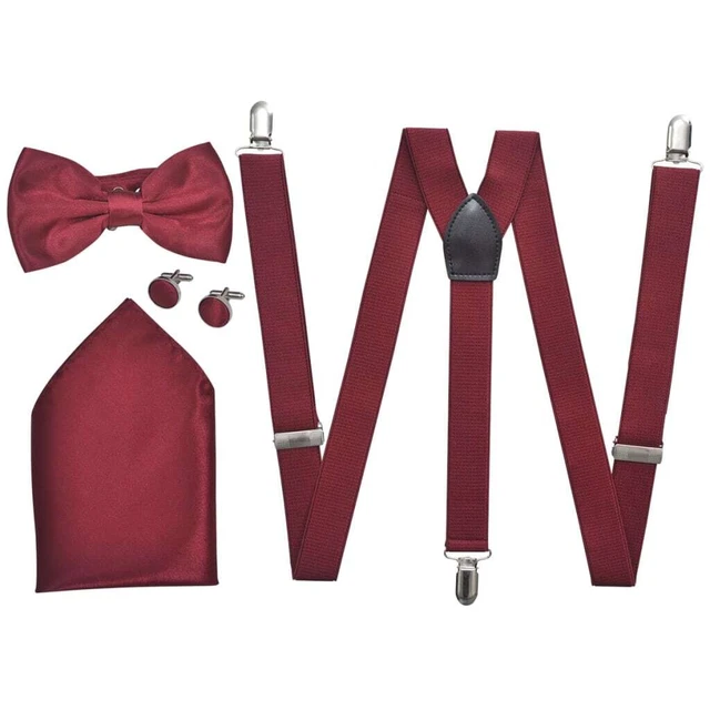 Set Elegante Accessori Smoking Uomo Rosso Bordò Bretelle Papillon vidaXL