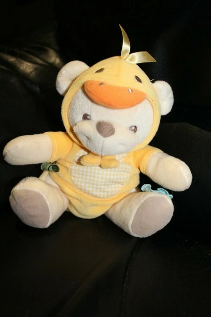 🧸Doudou PELUCHE nature bearries ours déguisé en canard jaune FISHER PRICE 21 cm