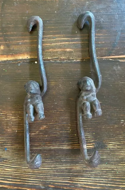 Pair Vintage Cast Iron Monkey Plant Hooks