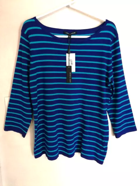 Cable & Gauge Womens Shirt XL Blue Striped Pullover Top 3/4 Sleeve Work Office