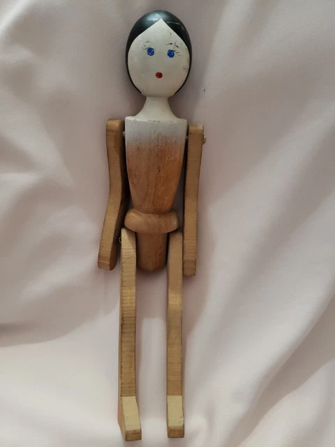 Wooden 11" Carved Peg Doll - Vintage/Antique  dryad handcrafts 1960's  from UK