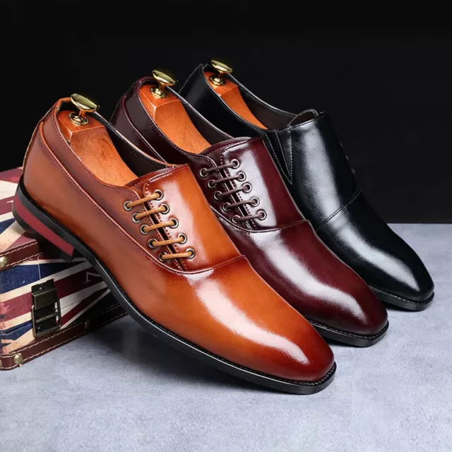 MEN LEATHER SHOES Formal Dress Wedding Shoes Office Lace-Up Leather ...