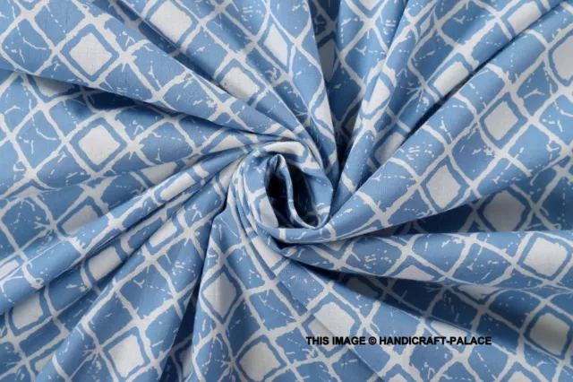 4.6m Indien Handmade Imprimé Coton Desseré Couture Artisanat Décor Bleu Carreaux