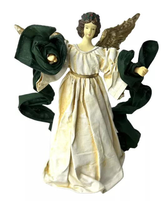 Angel Christmas Tree Topper Figurine Fabric Mache Starched Xmas VTG 7.5” Tall