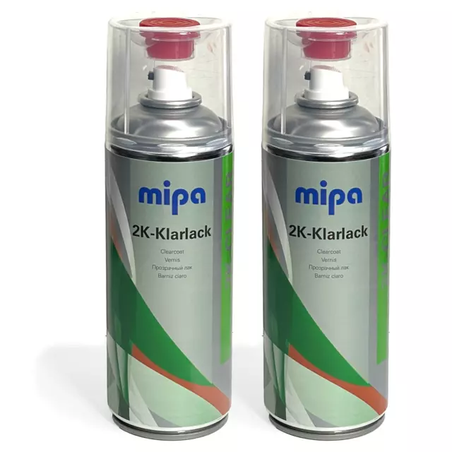 2x MIPA 2K CLEAR COAT SPRAY with HARDENER 400ml Lacquer Car Paint Aerosol