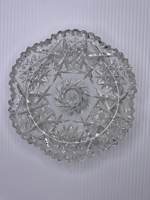 Vintage Unmarked Cut Glass Bowl Sawtooth Candy Nut Dish Ashtray