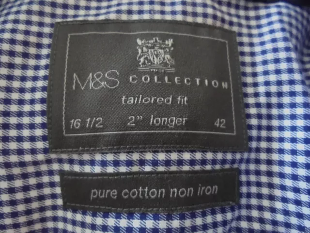 M&S Collection Mens Shirt Collar 16.5 Long : Longer Body & Sleeve : Tailored Fit