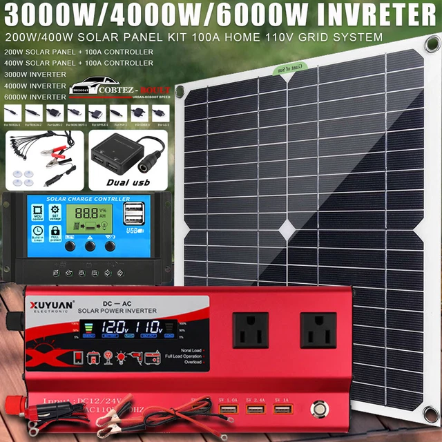 6000W Complete Solar Panel Kits Solar Power Generator 100A Home 110V Grid System