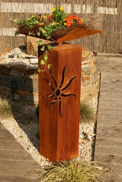 SÄULE SONNE EDELROST Rost Garten Metall Skulptur Stele EUR 89,00