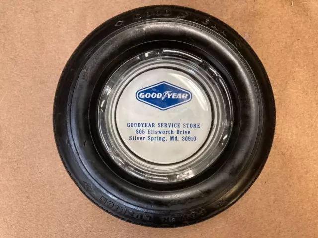 Vintage GOODYEAR SERVICE STORE, MD. Power Cushion rubber tire w/glass ash tray