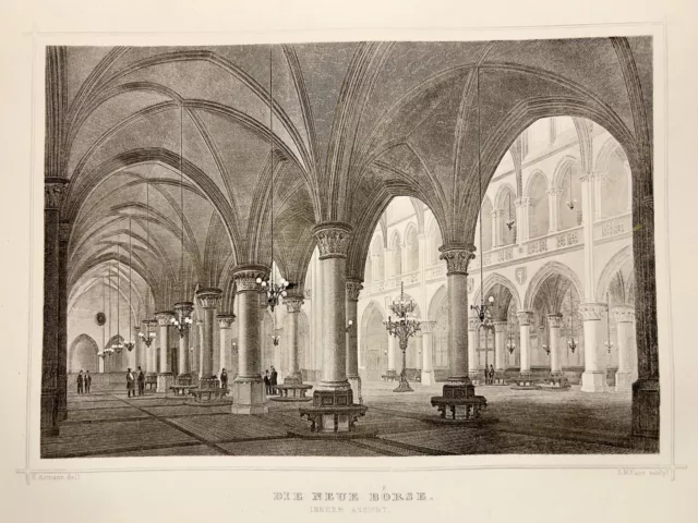 Das Innere Der Neuen Börse In Hamburg Antiquarische Stahlstich 1837 Deutschland