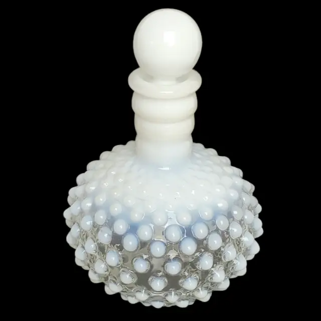 VTG Fenton Opalescent Hobnail Perfume Bottle & Stopper Decanter White Milk Glass