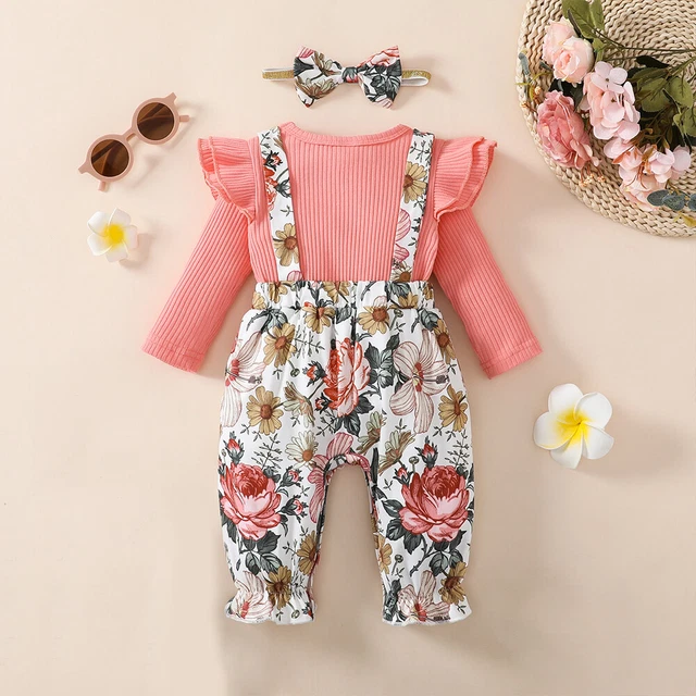 Newborn Baby Girls Floral Ruffle Tops Pants Clothes Set Jumpsuit Romper Outfits 4