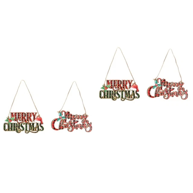 4 pcs Noël Suspendus Pendentifs Joyeux Noël En Bois Signe Décorations de noël